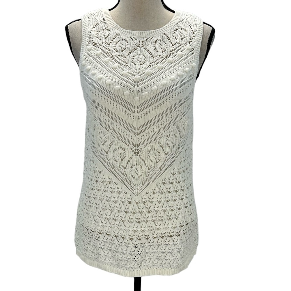 International Concepts Crochet Built in Cami Sweater Vest - Ivory Cream - XL (M)